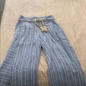 Blue Anthropologie linen wide leg pants